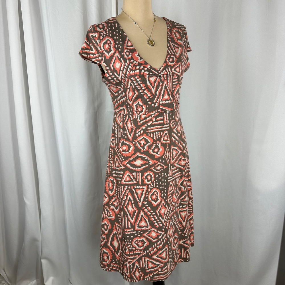 Toad&Co Organic Cotton‎ Print Dress Medium Boho Geometric Casual Midi